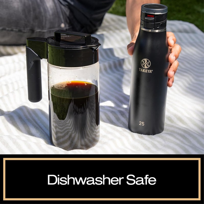 Takeya Glass Cold Brew Coffee Maker for Iced Coffee, Airtight Pitcher, Premium Quality, 1 Quart, Black Lid and Handle - Image 5